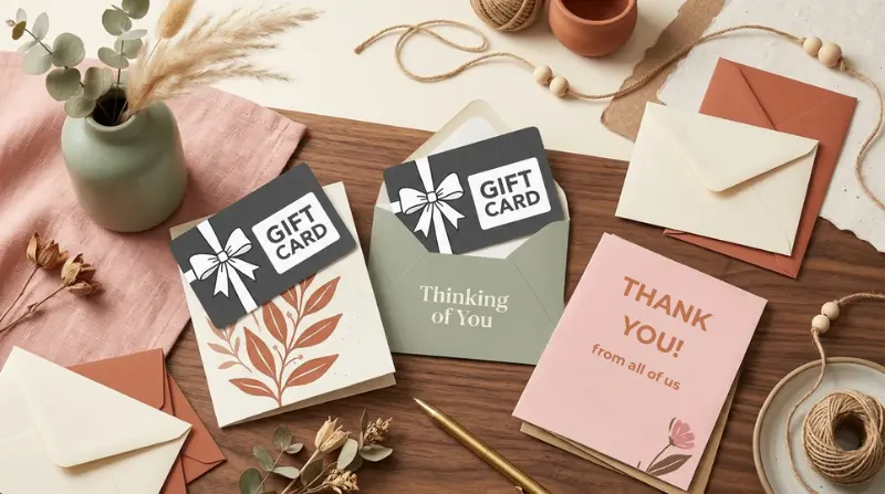 Friends writing messages on a colourful group greeting card